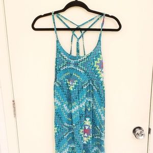 Strappy Back Green Graphic Summer Dress Large